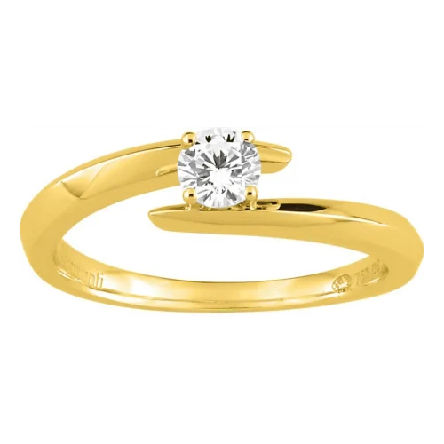 Solitaire décalé en or jaune 18k, 0.30ct, Gabrielle, avec au choix : diamant naturel ou diamant de synthèse. L'Etabli du Bijoutier Haguenau