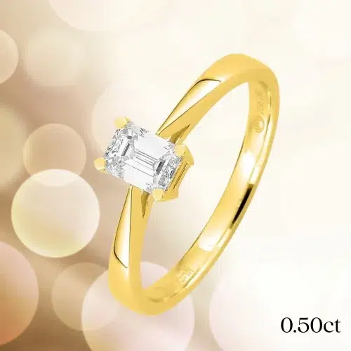 Solitaire diamant taille émeraude en or jaune 18k, 0.50ct, Emy, L'Etabli du Bijoutier, Haguenau