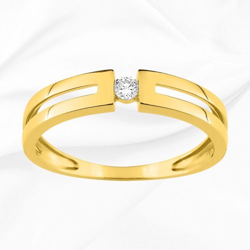 Solitaire double rang en or jaune 375/000, oxyde de zirconium 2.5mm, Alicia, L'Etabli du Bijoutier, Haguenau