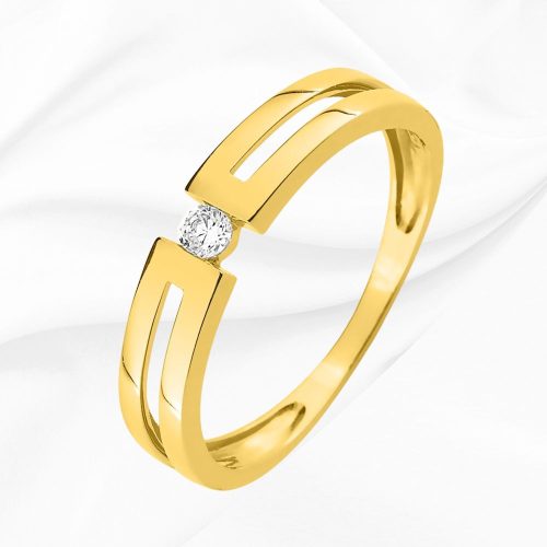 Solitaire double rang en or jaune 375/000, oxyde de zirconium 2.5mm, Alicia, L'Etabli du Bijoutier, Haguenau