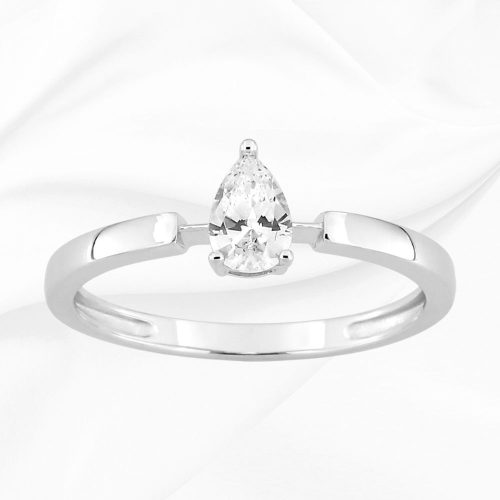 Solitaire en or blanc 375/000, zirconium poire, serti griffes, Manon, L'Etabli du Bijoutier, Haguenau
