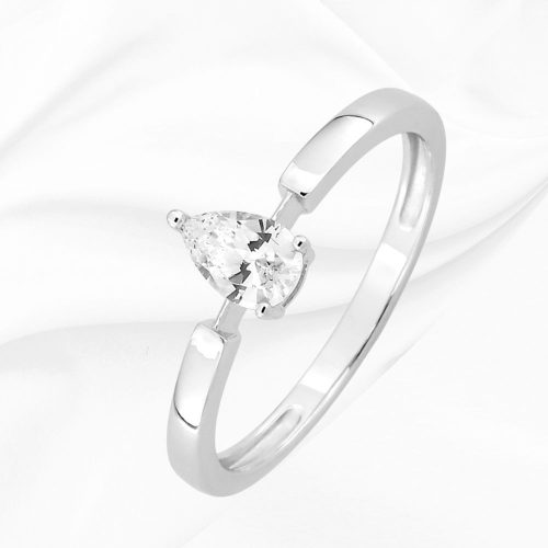 Solitaire en or blanc 375/000, zirconium poire, serti griffes, Manon, L'Etabli du Bijoutier, Haguenau