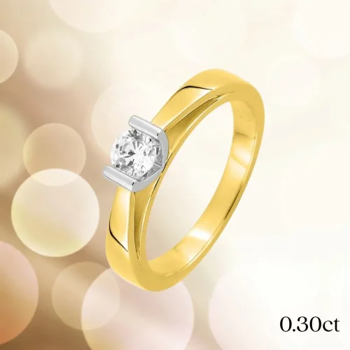 Solitaire en or jaune 18k, diamant naturel ou synthèse, 0.30ct, Lucie, L'Etabli du Bijoutier, Haguenau