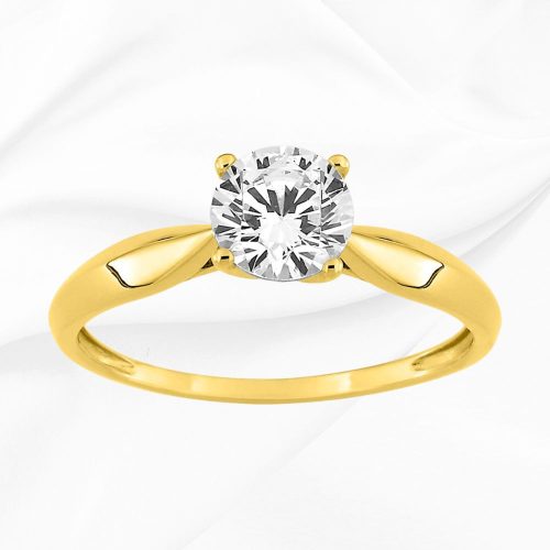 Solitaire en or jaune 375/000 et oxyde de zirconium, 5mm, Celeste n°3, L'Etabli du Bijoutier, Haguenau