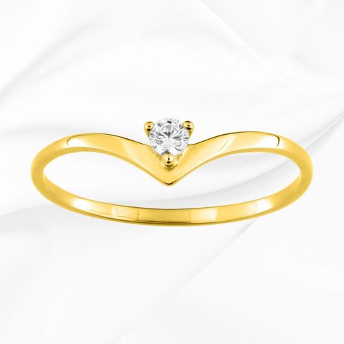 Solitaire en or jaune 375/000, forme v, oxyde de zirconium, Lana, L'Etabli du Bijoutier, Haguenau