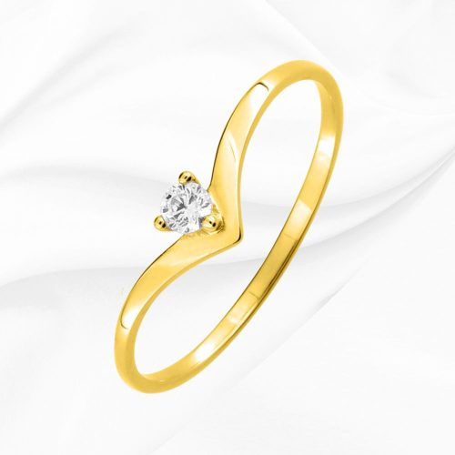 Solitaire en or jaune 375/000, forme v, oxyde de zirconium, Lana, L'Etabli du Bijoutier, Haguenau