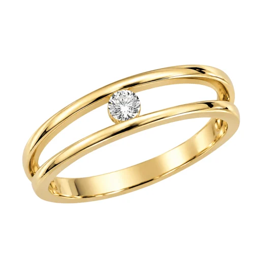 Bague Solitaire Équilibre en or jaune 18 carats, double anneau poli et diamant rond.