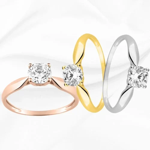 Solitaires 4 griffes en Or Jaune, Blanc et Rose 18k et oxyde de zirconium, L'Etabli du Bijoutier