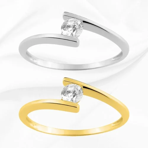 Solitaires décalés en or jaune et blanc 18k, zirconiums, pas cher, L'Etabli du Bijoutier